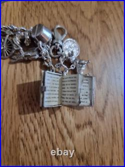 59g Charm Bracelet 15 Charms Solid Sterling Silver Inc Bible Please Read Info