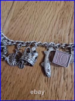 59g Charm Bracelet 15 Charms Solid Sterling Silver Inc Bible Please Read Info