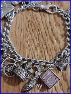 59g Charm Bracelet 15 Charms Solid Sterling Silver Inc Bible Please Read Info