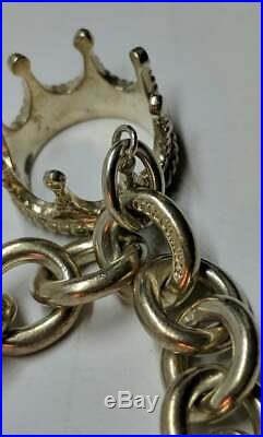 6.75 Tiffany & Co. Sterling Silver Cable Bracelet Crown Tiara Charm FREE SHIP