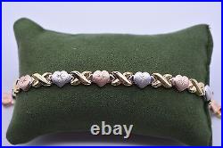 7.5 Hearts & Kisses Bracelet 14K Rose Yellow White Gold-Plated Silver XOXO 925