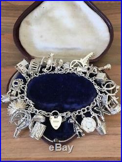 7.5 PJC Hallmarked Vintage Sterling Silver Heavy Charm Bracelet 70g B'gham 1980
