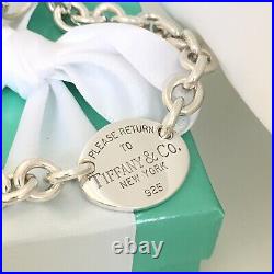 7.5 Please Return To Tiffany & Co Sterling Silver Oval Tag Charm Bracelet