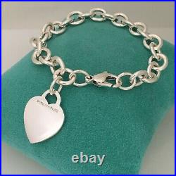 7.5 Tiffany & Co Sterling Silver Blank Heart Charm Tag Bracelet