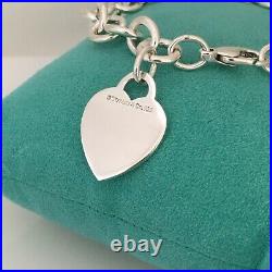 7.5 Tiffany & Co Sterling Silver Blank Heart Charm Tag Bracelet