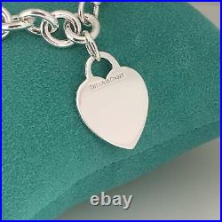 7 Small Tiffany & Co Sterling Silver Blank Heart Tag Charm Bracelet