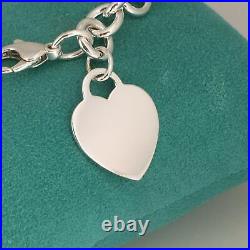 7 Small Tiffany & Co Sterling Silver Blank Heart Tag Charm Bracelet