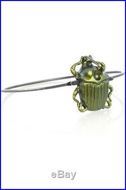 $750 NEW BOTTEGA VENETA Sterling Silver Scarab Beetle Bangle Bracelet w CHARM