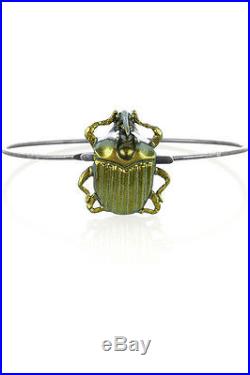 $750 NEW BOTTEGA VENETA Sterling Silver Scarab Beetle Bangle Bracelet w CHARM