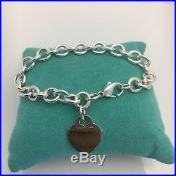 8.25 Large Tiffany & Co Sterling Silver Blank Heart Tag Charm Bracelet