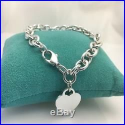8.25 Large Tiffany & Co Sterling Silver Blank Heart Tag Charm Bracelet