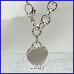 8.5 Large Tiffany & Co Sterling Silver Blank Heart Tag Charm Bracelet