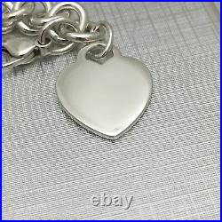 8.5 Large Tiffany & Co Sterling Silver Blank Heart Tag Charm Bracelet