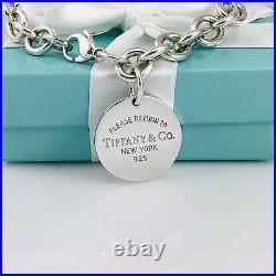 8.5 Return to Tiffany & Co. Round Tag Bracelet Charm 925 Silver Authentic
