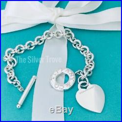 8 Medium Tiffany & Co Sterling Silver Blank Heart Tag Toggle Charm Bracelet