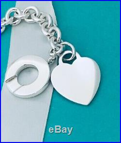 8 Medium Tiffany & Co Sterling Silver Blank Heart Tag Toggle Charm Bracelet