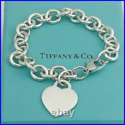 8 Return to Tiffany & Co Silver Heart Tag Charm Bracelet with Blue Box