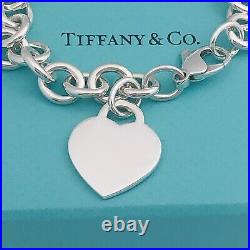 8 Return to Tiffany & Co Silver Heart Tag Charm Bracelet with Blue Box