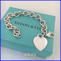 8 Tiffany & Co Silver Blank Heart Tag Charm Bracelet Authentic