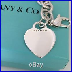 8 Tiffany & Co Sterling Silver Blank Heart Tag Charm Bracelet Authentic