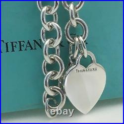8 inch Tiffany & Co Sterling Silver Blank Heart Tag Charm Bracelet