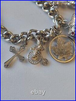 (862) Sterling Silver Charm Bracelet With 10 Traditional Charms On, Albert Style