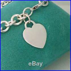 9 Large Tiffany & Co Sterling Silver Blank Heart Tag Charm Bracelet