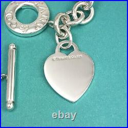9 Large Tiffany & Co Sterling Silver Blank Heart Tag Toggle Charm Bracelet