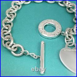 9 Large Tiffany & Co Sterling Silver Blank Heart Tag Toggle Charm Bracelet