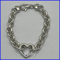 925 7.5 Oval Link Charm Bracelet with Heart Link 39 g 925 7.5 Oval Link Charm Bracelet with Heart Link 39 g