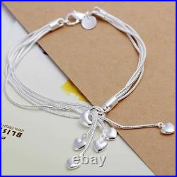 925 Hearts Charm Bracelet Sterling Silver Plated 5 Strand Adjustable 18cm 7+Bag