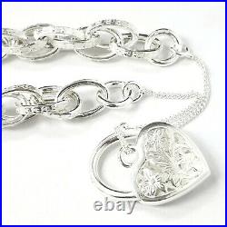 925 Silver Charm Bracelet Fancy Victorian Heart Lock 7 Inches