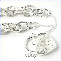 925 Silver Charm Bracelet Fancy Victorian Heart Lock 7 Inches 925 Silver Charm Bracelet Fancy Victorian Heart Lock 7 Inches