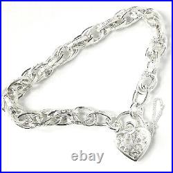 925 Silver Charm Bracelet Fancy Victorian Heart Lock 7 Inches