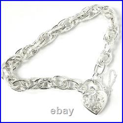 925 Silver Charm Bracelet Fancy Victorian Heart Lock 7 Inches 925 Silver Charm Bracelet Fancy Victorian Heart Lock 7 Inches