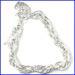 925 Silver Charm Bracelet Fancy Victorian Heart Lock 7 Inches