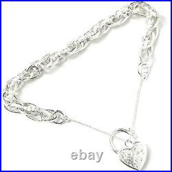 925 Silver Charm Bracelet Fancy Victorian Heart Lock 7 Inches