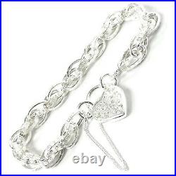 925 Silver Charm Bracelet Fancy Victorian Heart Lock 7 Inches