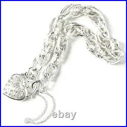 925 Silver Charm Bracelet Fancy Victorian Heart Lock 7 Inches