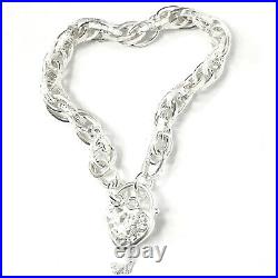 925 Silver Charm Bracelet Fancy Victorian Heart Lock 7 Inches