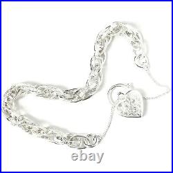 925 Silver Charm Bracelet Fancy Victorian Heart Lock 7 Inches