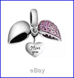 925 Silver Sterling Jewelry I Love You Heart Authentic Pandora Charms Bracelet