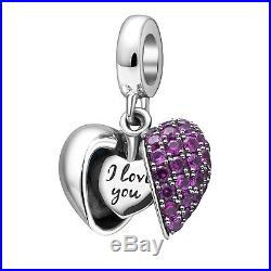 925 Silver Sterling Jewelry I Love You Heart Authentic Pandora Charms Bracelet