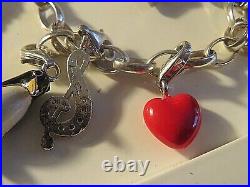 925 Silver Thomas Sabo Belcher Chain 7 long & 9 charms inc Penguin, Pig & Heart
