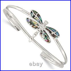 925 Sterling Silver Abalone Dragonfly Bangle Charm Bracelet