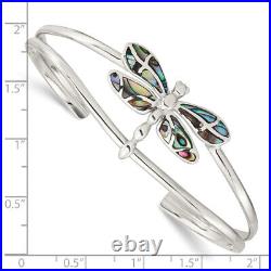 925 Sterling Silver Abalone Dragonfly Bangle Charm Bracelet