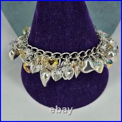 925 Sterling Silver Bracelet Crystal Heart Charm Chunky Statement 8 Long