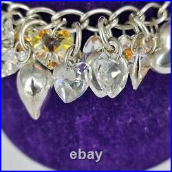 925 Sterling Silver Bracelet Crystal Heart Charm Chunky Statement 8 Long