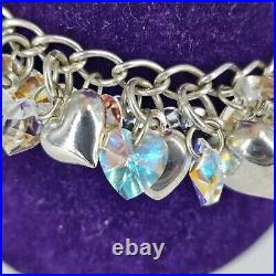 925 Sterling Silver Bracelet Crystal Heart Charm Chunky Statement 8 Long