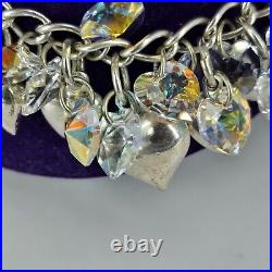 925 Sterling Silver Bracelet Crystal Heart Charm Chunky Statement 8 Long